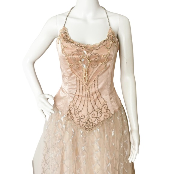 LARALIE VINTAGE PRINCESS BALL GOWN BEADED IN CHAMPAIGN WOMEN SIZE 6/8 - Picture 3 of 13